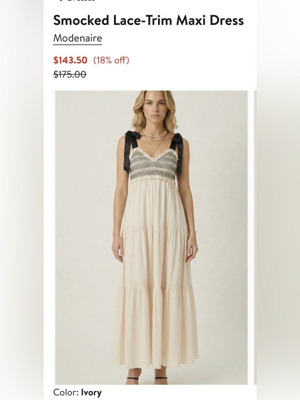 Free People Ivory Maxi Dress with Black Tie Straps